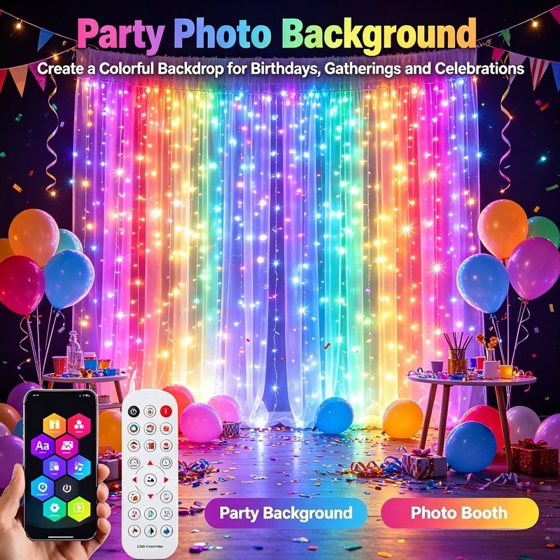 Lighting Christmas Decor - Светодиодные занавески с управлением через приложение,