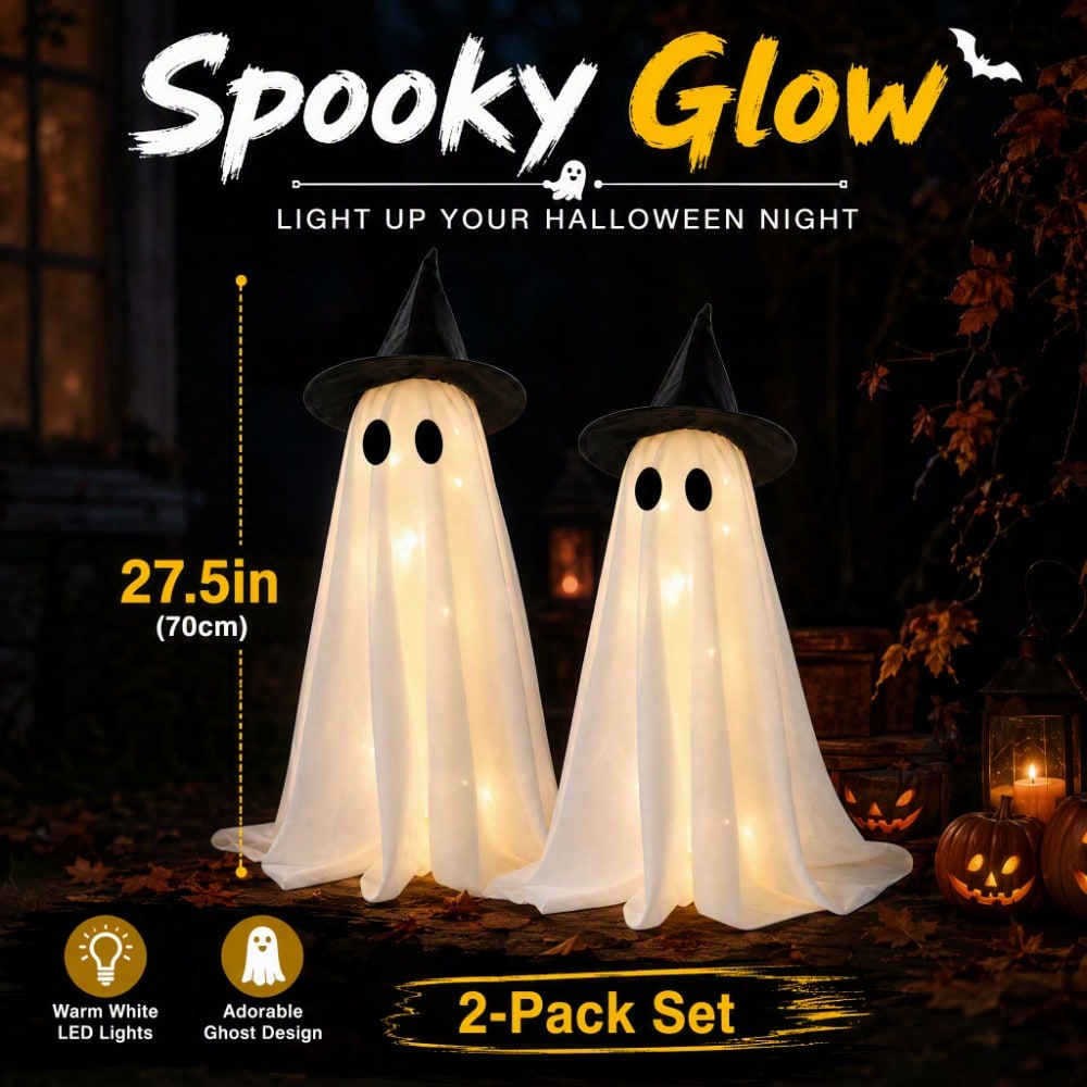 Up Lighting Decor - Светодиодная светящаяся шляпа ведьмы-призрака, 2 шт.,