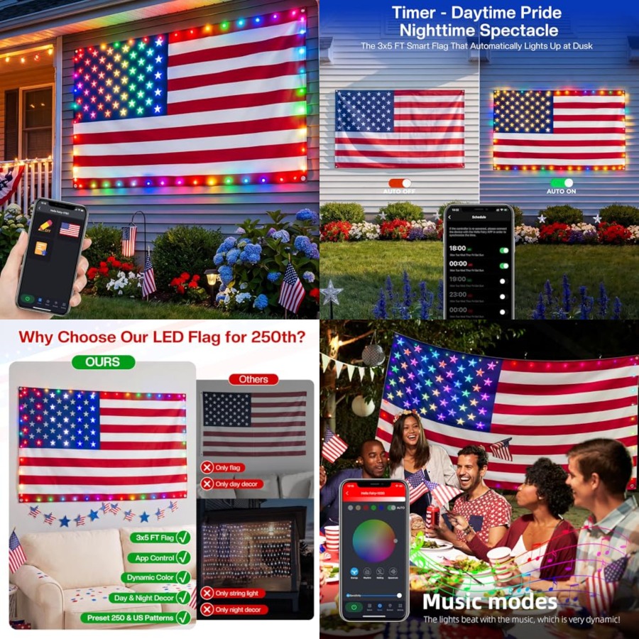 Умный светящийся флаг США 3x5  – обзор и цена Up Lighting Decor